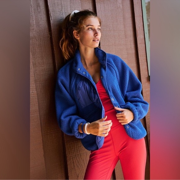 Free People Hit The Slopes Sapphire Blue Fleece Jacket XS - Picture 3 of 7